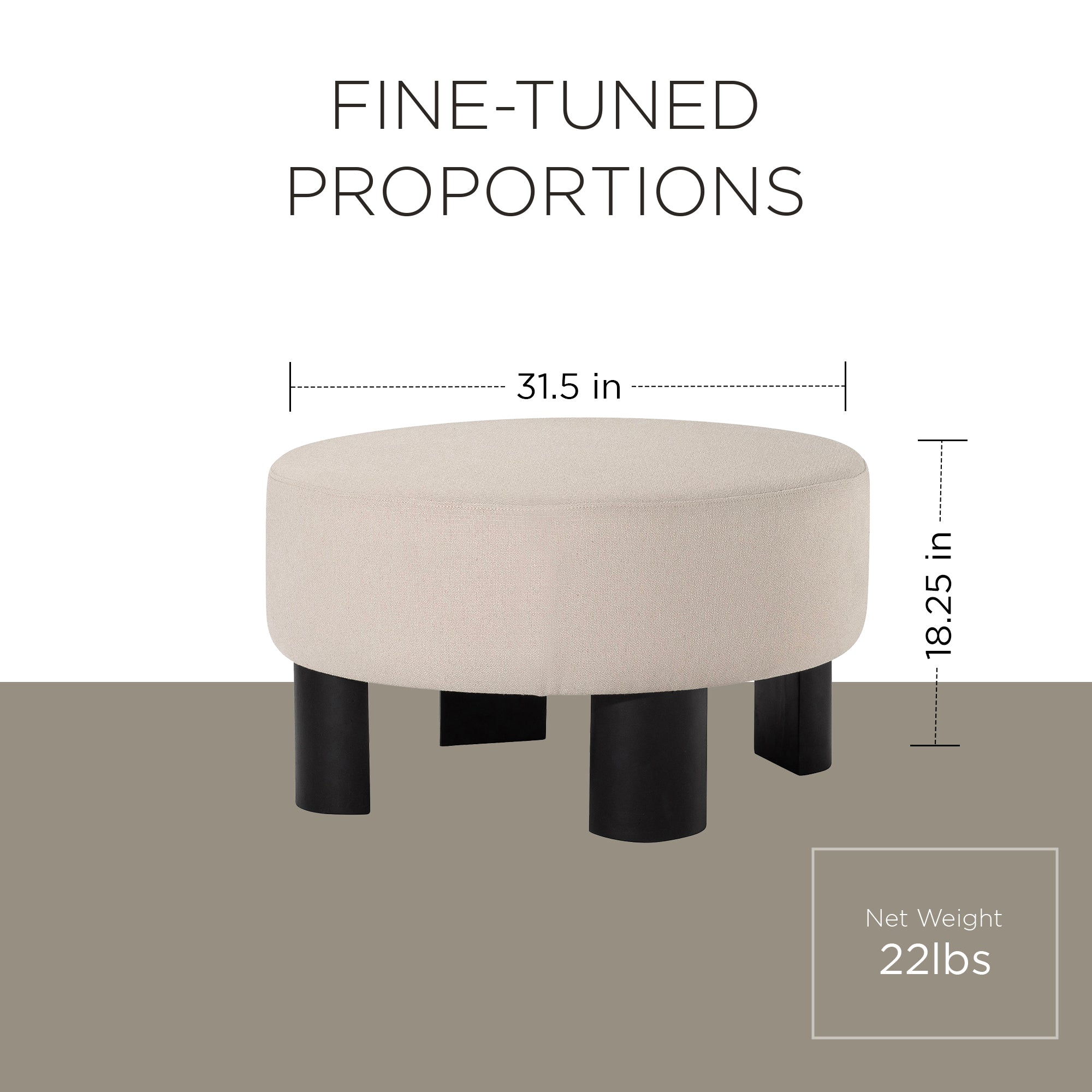 Maven Lane Celia Upholstered Ottoman with Refined Black Wood Finish (Open Box) - VMInnovations