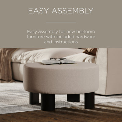 Maven Lane Celia Contemporary Upholstered Ottoman with Refined Black Wood Finish - VMInnovations