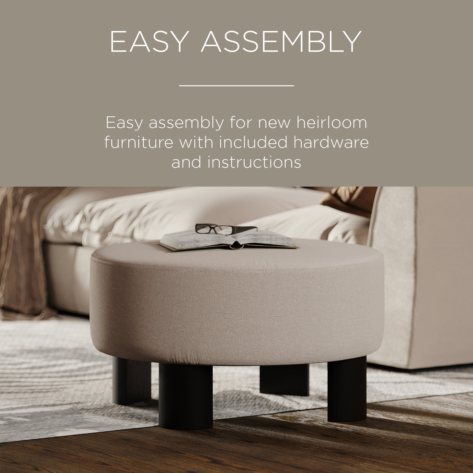 Maven Lane Celia Upholstered Ottoman with Refined Black Wood Finish (Open Box) - VMInnovations