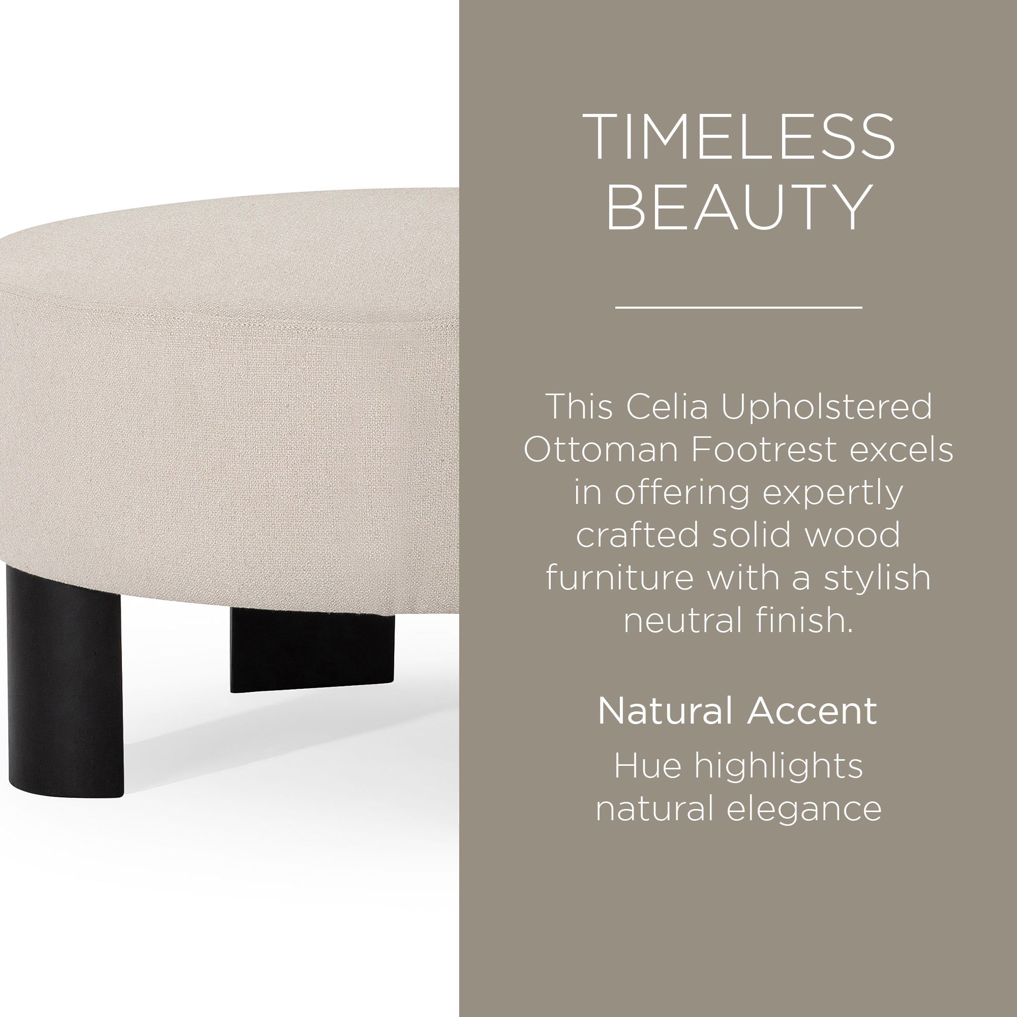 Maven Lane Celia Contemporary Upholstered Ottoman with Refined Black Wood Finish - VMInnovations