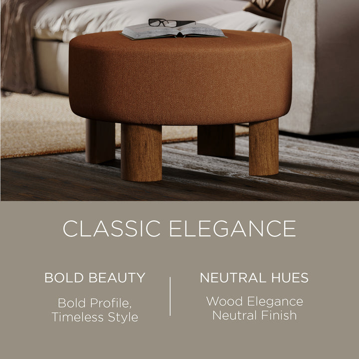 Maven Lane Celia Upholstered Ottoman with Refined Brown Wood Finish (Open Box)