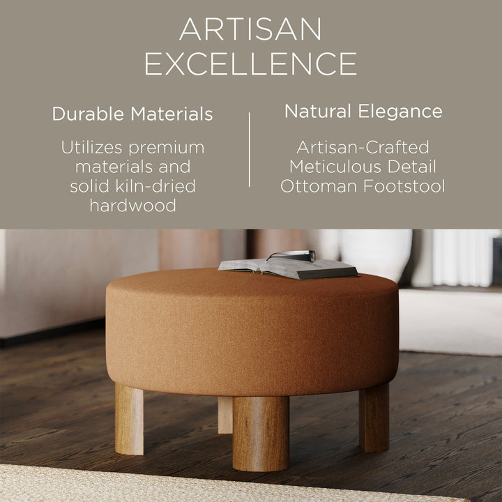 Maven Lane Celia Upholstered Ottoman with Refined Brown Wood Finish (Open Box)