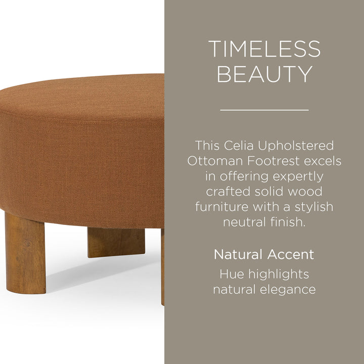 Maven Lane Celia Upholstered Ottoman with Refined Brown Wood Finish (Open Box)