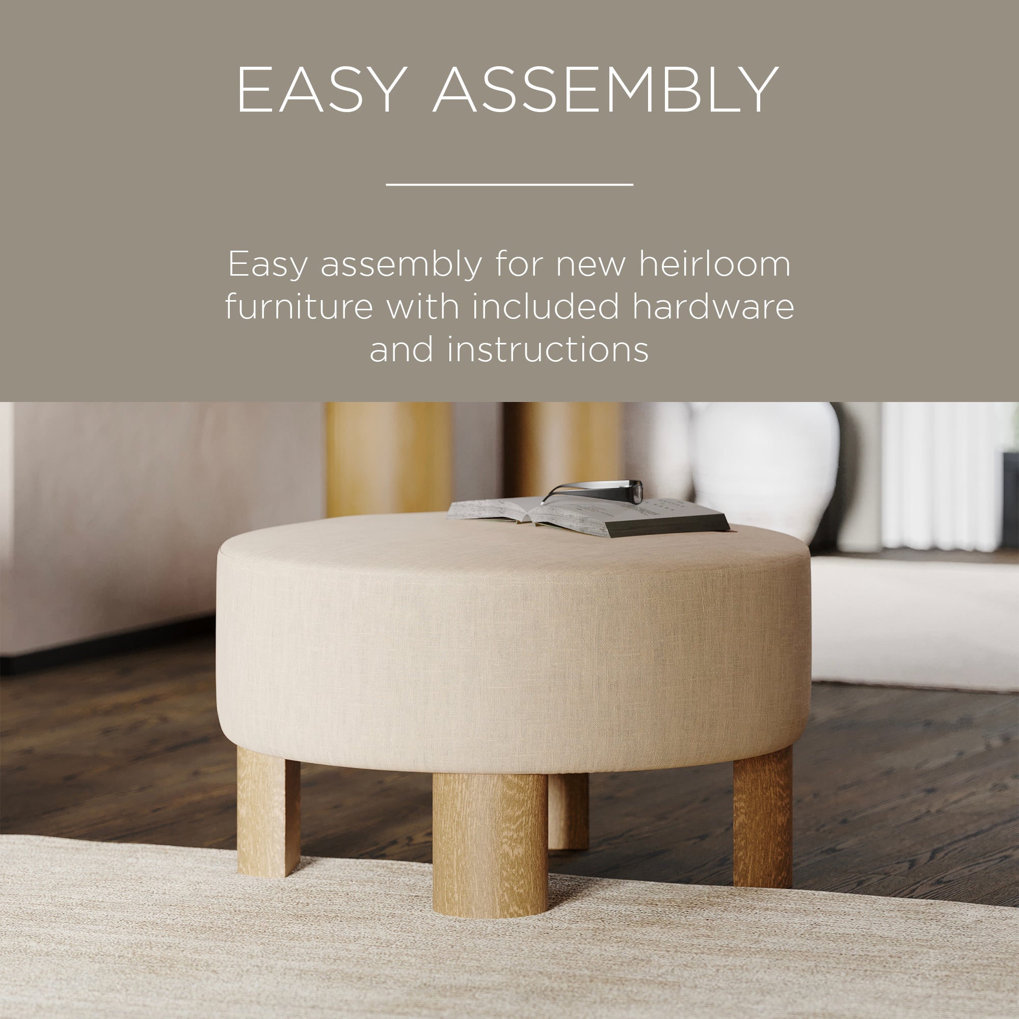 Maven Lane Contemporary Upholstered Ottoman w/Natural Wood Finish(Open Box) - VMInnovations