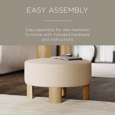 Maven Lane Contemporary Upholstered Ottoman w/Natural Wood Finish(Open Box) - VMInnovations