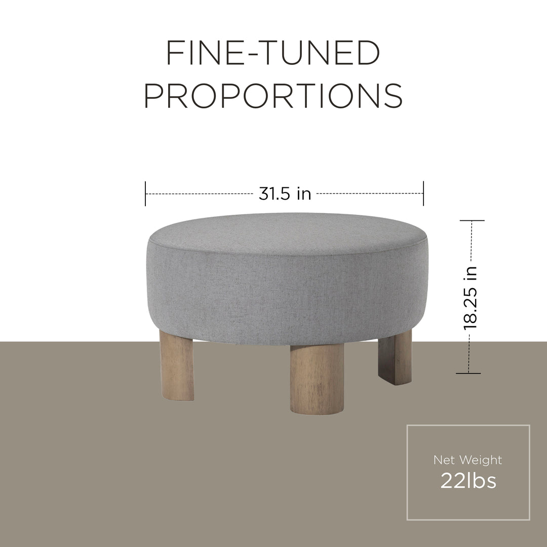 Maven Lane Celia Contemporary Upholstered Ottoman with Refined Grey Wood Finish