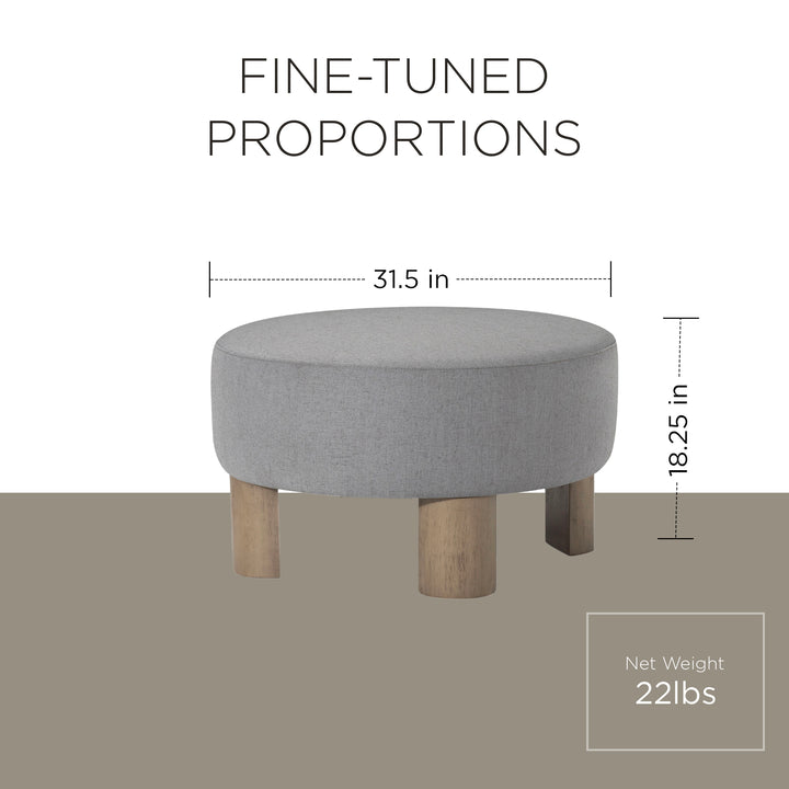 Maven Lane Celia Contemporary Upholstered Ottoman with Refined Grey Wood Finish