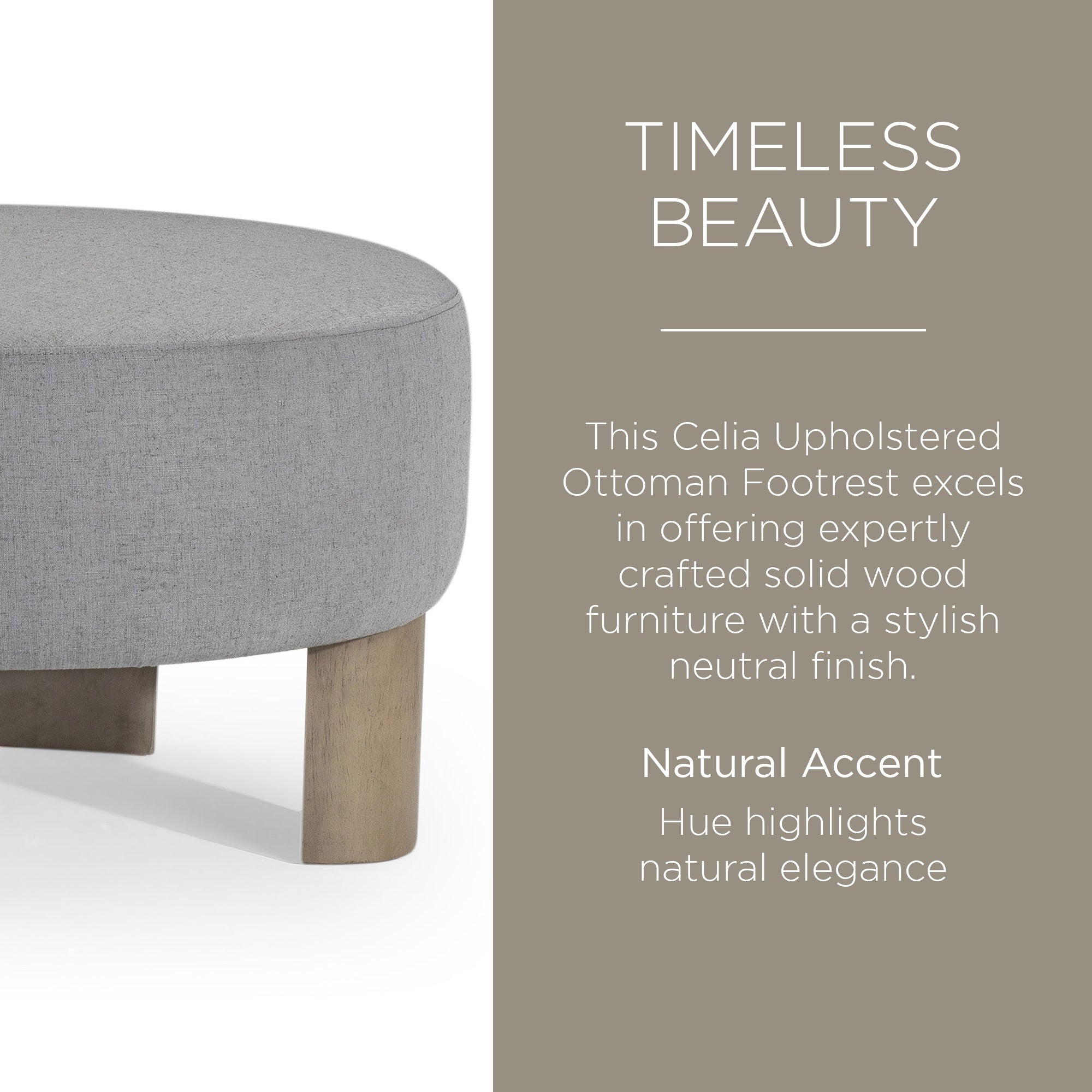 Maven Lane Celia Contemporary Upholstered Ottoman with Refined Grey Wood Finish - VMInnovations