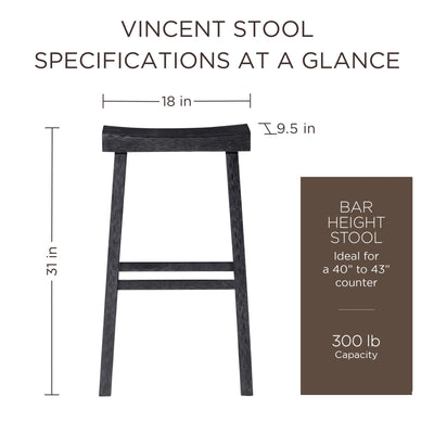 Maven Lane Vincent Wooden Rustic Aesthetic Kitchen Bar Stool, Antiqued Black Finish