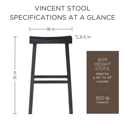 Maven Lane Vincent Wooden Rustic Bar Stool, Antiqued Black Finish (Open Box)