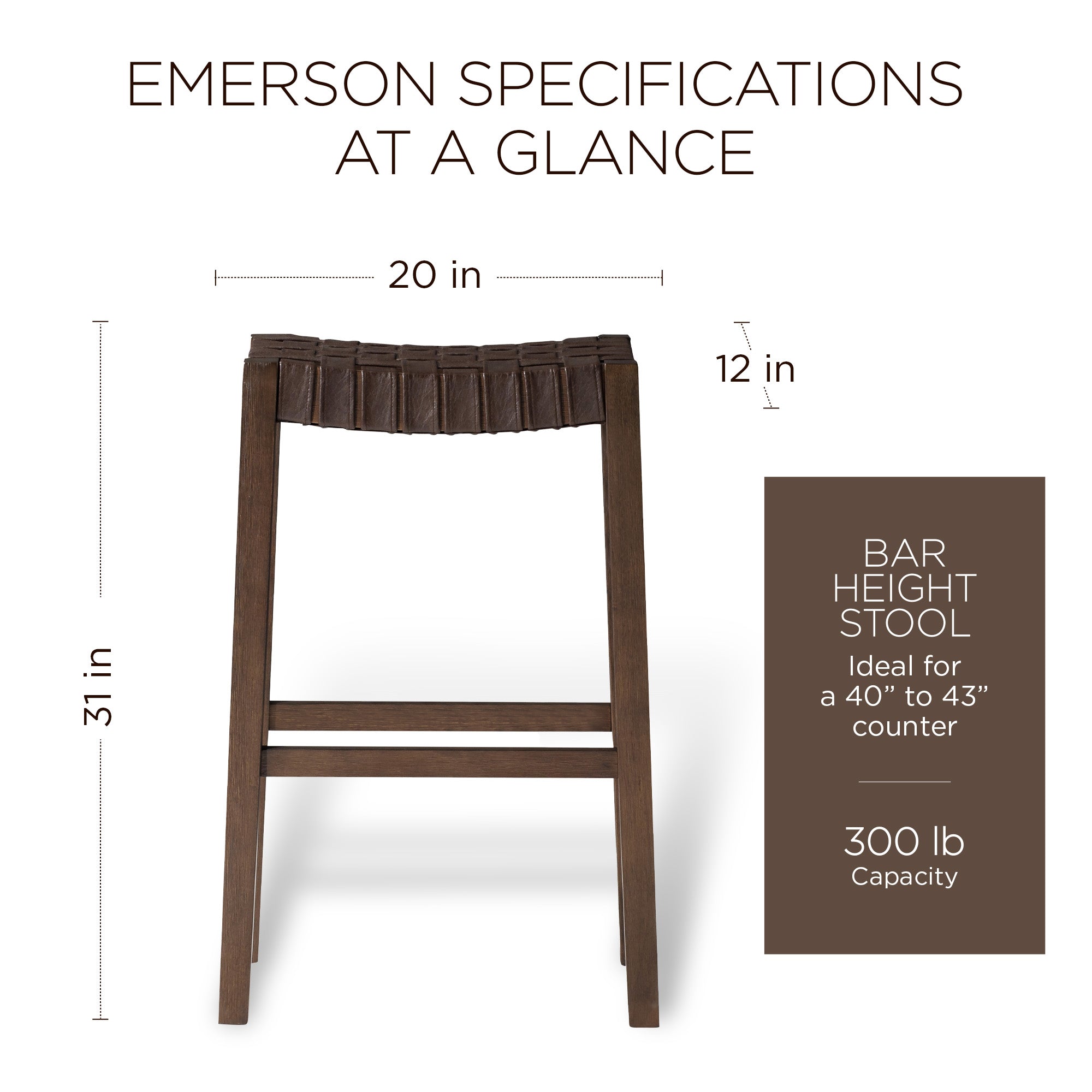 Maven Lane Emerson Bar Stool, Weathered Brown Wood Finish with Marksman Saddle Vegan Leather - VMInnovations