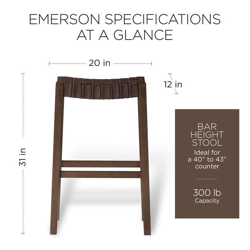 Maven Lane Emerson Bar Stool, Weathered Brown Wood Finish with Marksman Saddle Vegan Leather