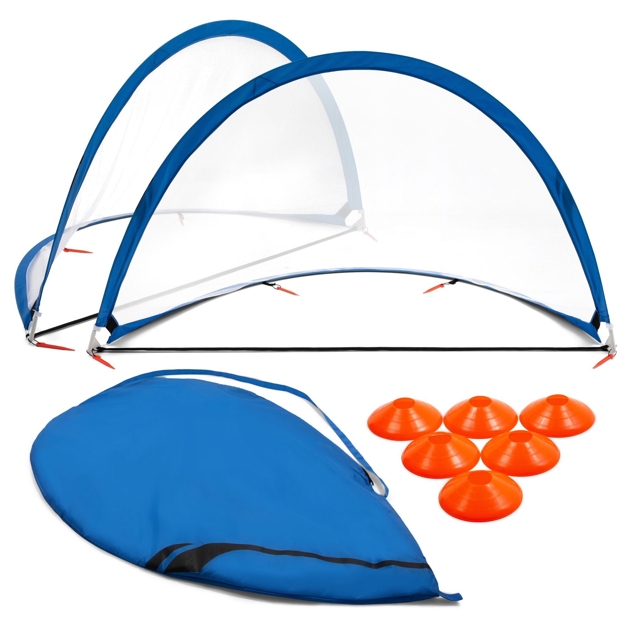 Training Equipment Pair of 6 Ft Pop Up Soccer Goals w/ Cones, Blue (Open Box)
