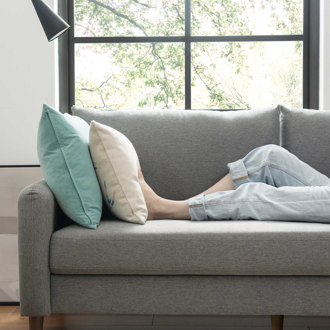 Mellow MAE Mid-Century Modern Curved Arm Sofa with Solid Wood Legs, Light Grey
