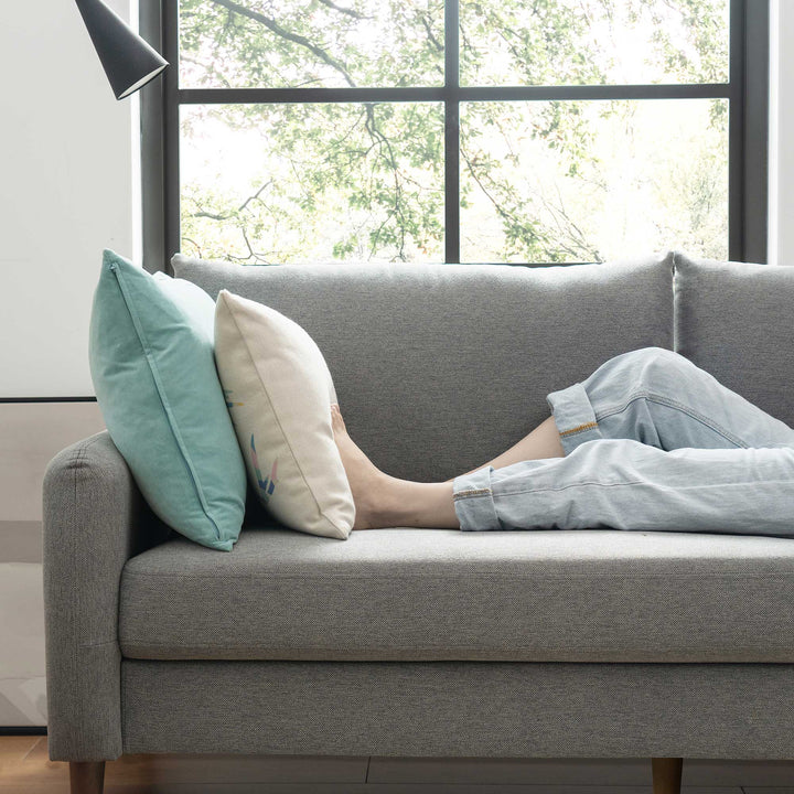 Mellow MAE Mid-Century Modern Curved Arm Sofa with Solid Wood Legs, Light Grey