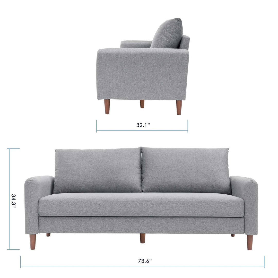 Mellow MAE Mid-Century Modern Curved Arm Sofa with Solid Wood Legs, Light Grey
