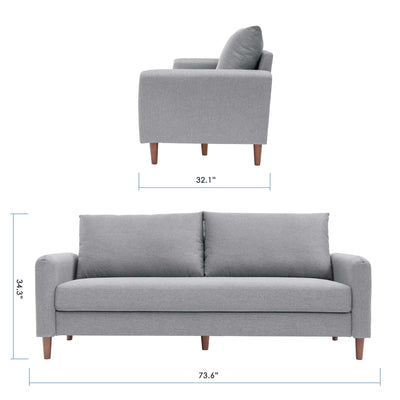 Mellow MAE Mid-Century Modern Curved Arm Sofa with Solid Wood Legs, Light Grey - VMInnovations