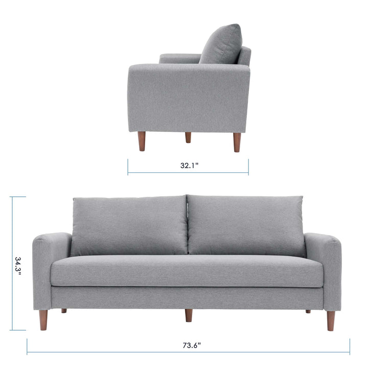 Mellow MAE Mid-Century Modern Curved Arm Sofa with Solid Wood Legs, Light Grey