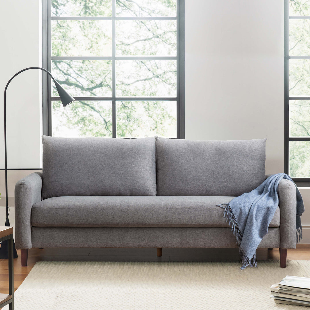 Mellow MAE Mid-Century Modern Curved Arm Sofa with Solid Wood Legs, Light Grey