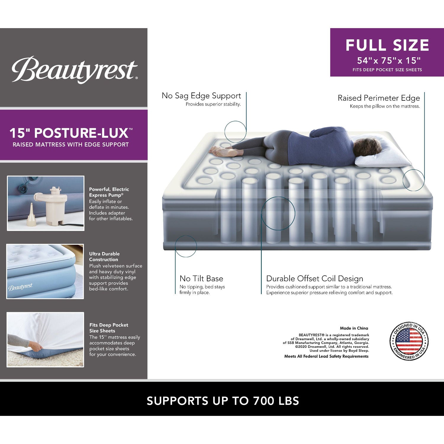 Simmons Beautyrest 15 Inch Express Bed Air Mattress and Pump, Full (Used) - VMInnovations