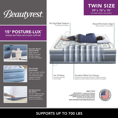 Simmons 15" Posture Lux Size Express Bed Air Mattress & Pump, Twin (Open Box) - VMInnovations