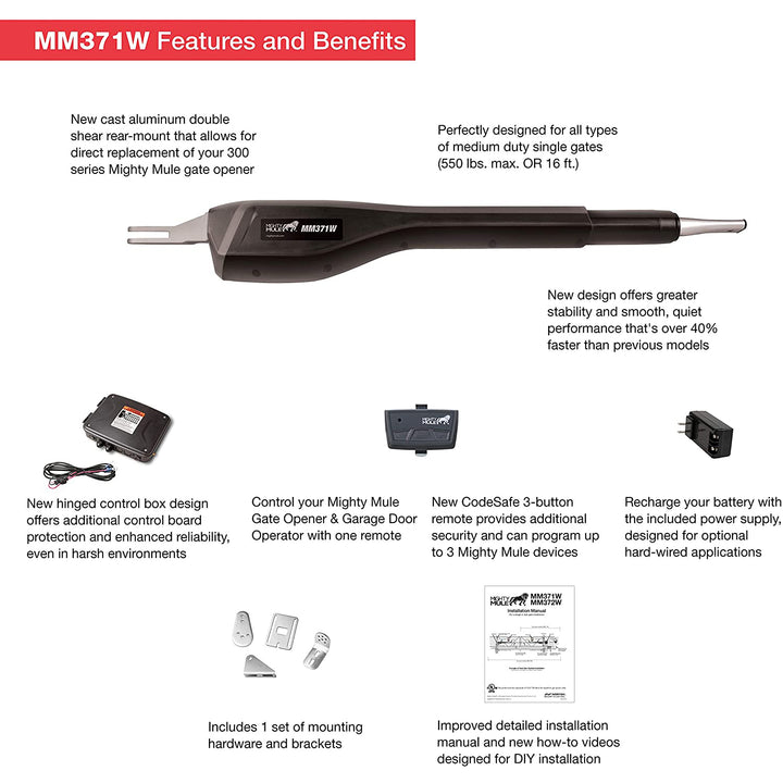 Mighty Mule App Controlled Automatic Gate Opener for 16 Ft Gates (For Parts)