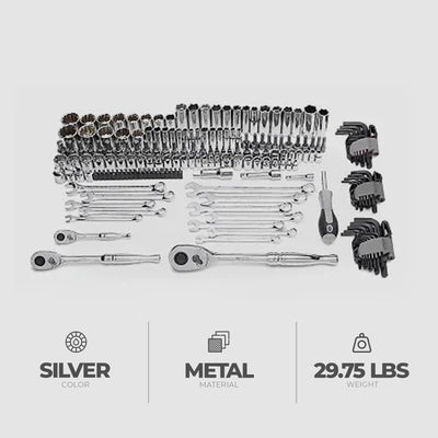 Master Mechanic 180 Piece Mechanics SAE and Metric Assorted Socket Tool Kit - VMInnovations