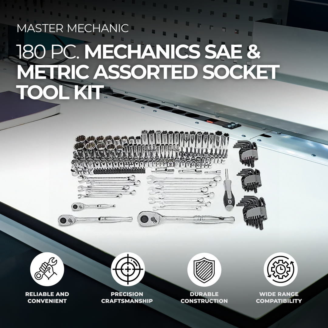 Master Mechanic 180 Piece Mechanics SAE and Metric Assorted Socket Tool Kit