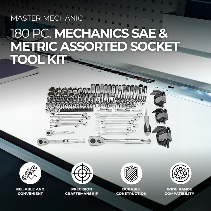 Master Mechanic 180 Piece Mechanics SAE and Metric Assorted Socket Tool Kit
