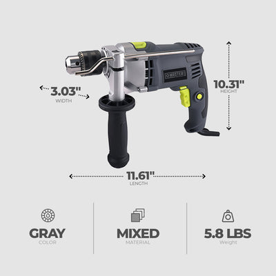 Master Mechanic 7.5 Amp 0.5" Hammer Drill Soft Grip Handle&Metal Gauge(Open Box)