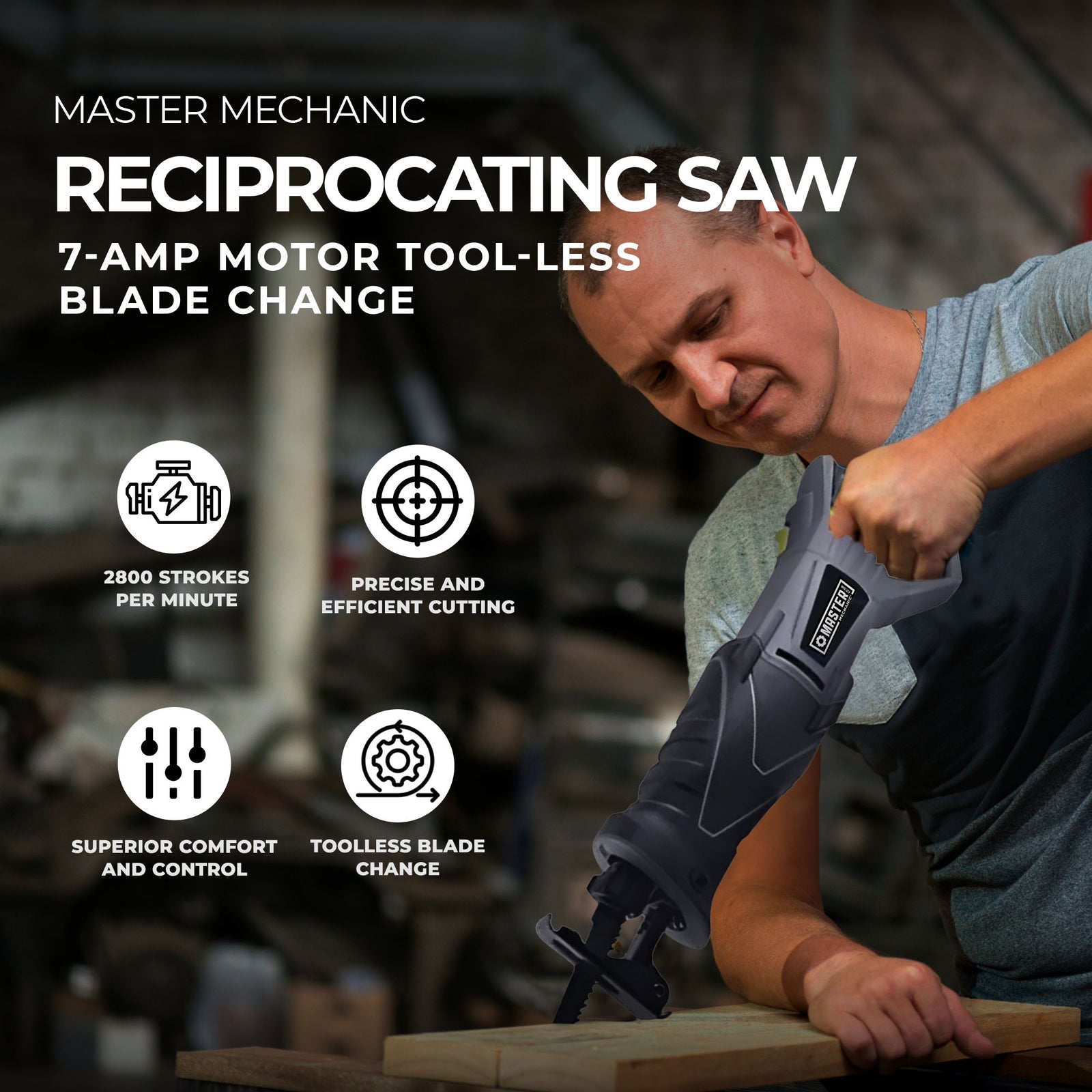 Master Mechanic Reciprocating Saw, Toolless Blade Change, 0-2800 SPM (Used) - VMInnovations