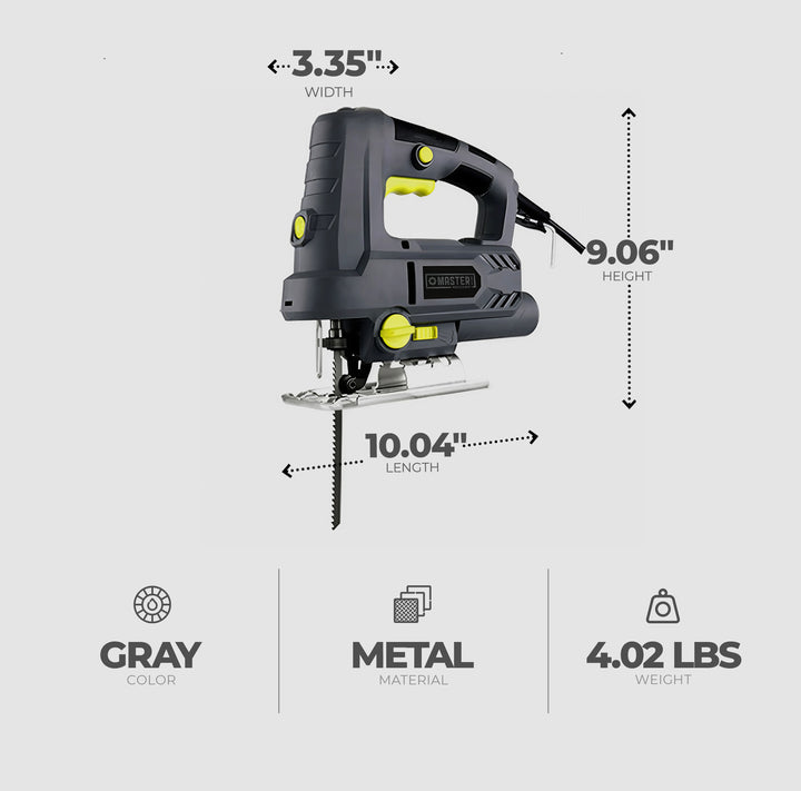 Master Mechanic 6.5 Amp 3,000 RPM Steel Jig Saw Power Hand Tool for Wood, Gray