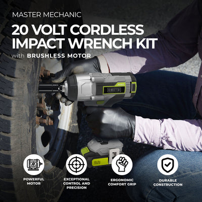 Master Mechanic 20 Volt Cordless Wrench Kit w/Brushless Motor, Grey (Open Box)