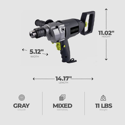 Master Mechanic 8.75 Amp Motor 0.5” Mixer Drill w/ Rear & Side Soft Grip Handles - VMInnovations