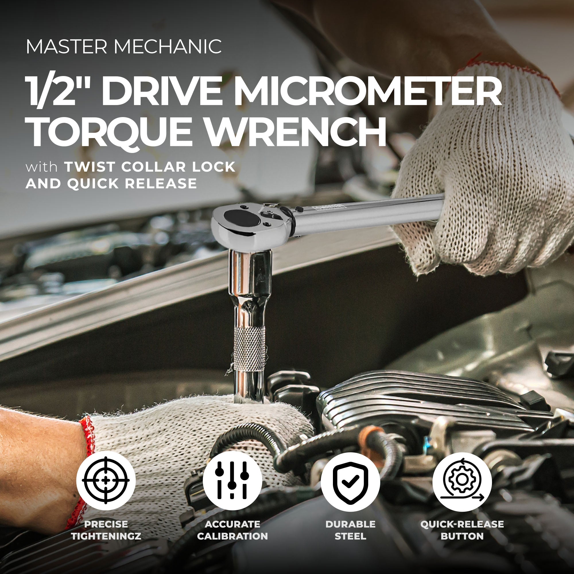 Master Mechanic 1/2" Drive High Accuracy Quick Release Micrometer Torque Wrench - VMInnovations