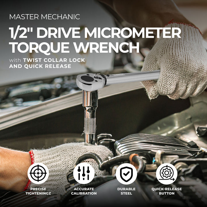 Master Mechanic 1/2" Drive High Accuracy Quick Release Micrometer Torque Wrench