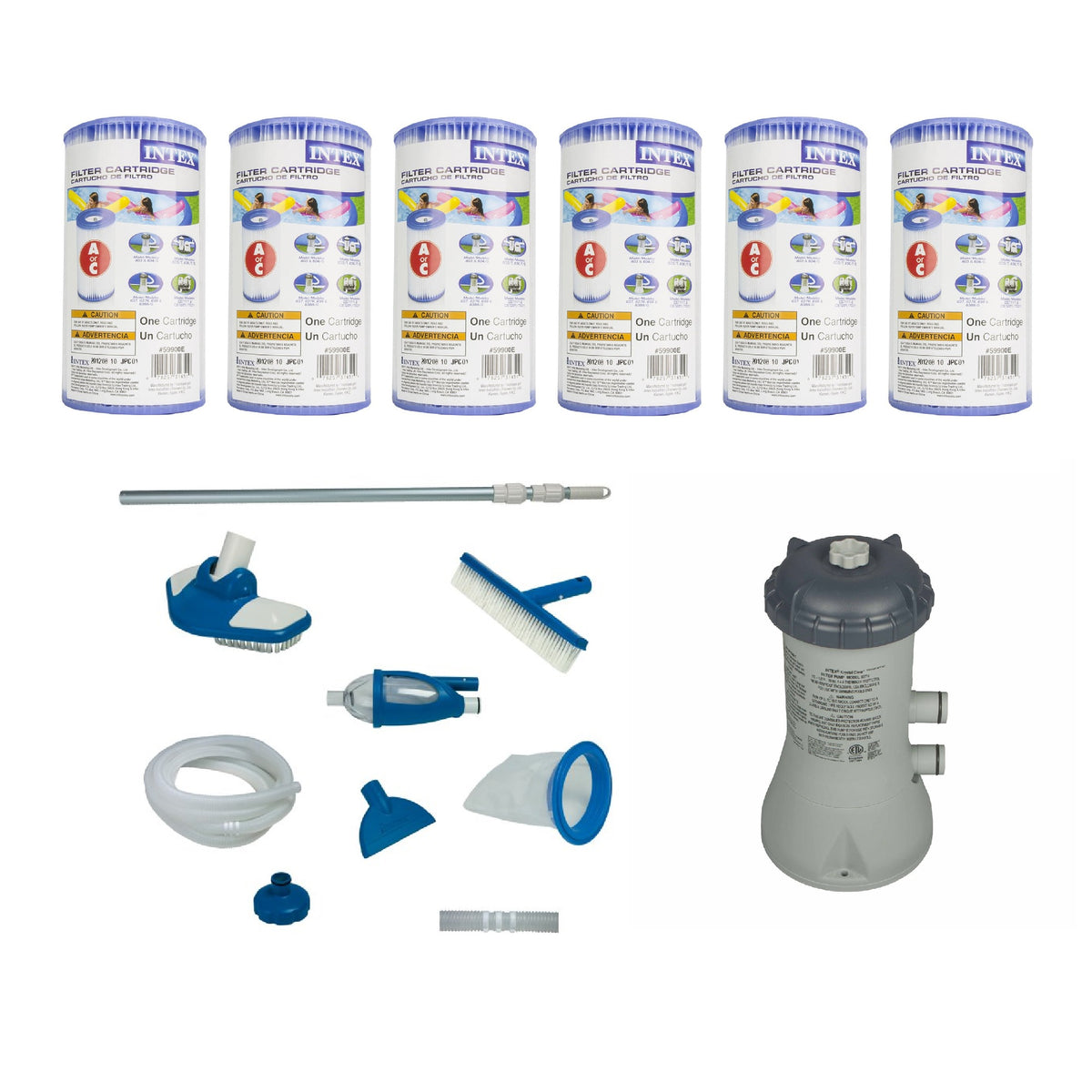 Intex Pool Maintenance Kit w/ Pool Filter Pump System w/ Cartridges (6 Pack)