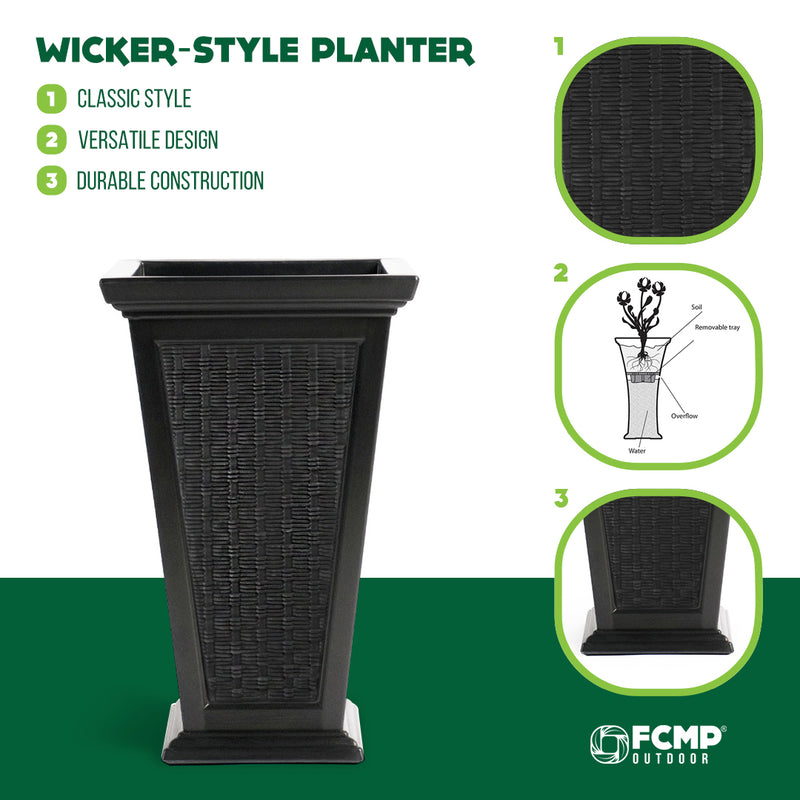 FCMP Outdoor 24-Inch Self Watering Pedestal Home Wicker Planter Set (Used)