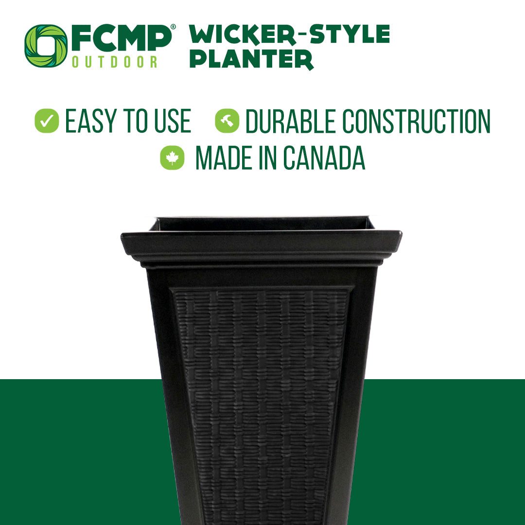 FCMP Outdoor Wicker Pattern Resin 24" Self-Watering Pedestal Taper Planter, 2 Pk