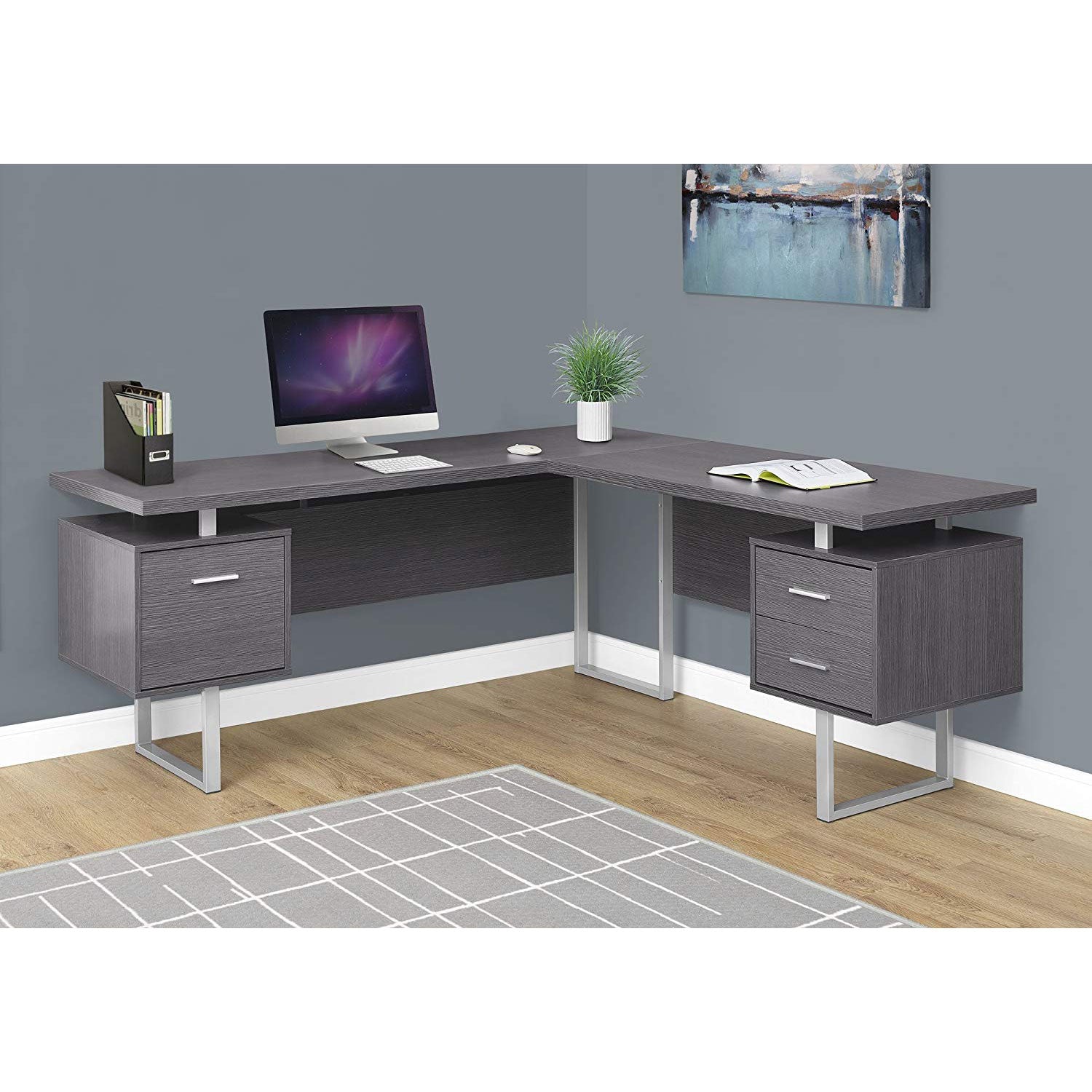 Monarch Specialties Left or Right Facing Modern Home Office Computer Desk, Grey