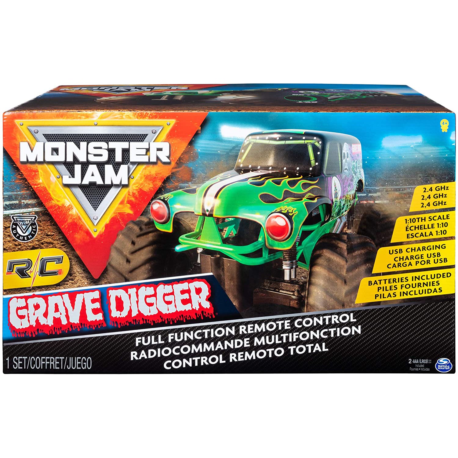 Monster Jam Official Light Up Realistic Grave Digger 1:10 Scale RC Monster Truck