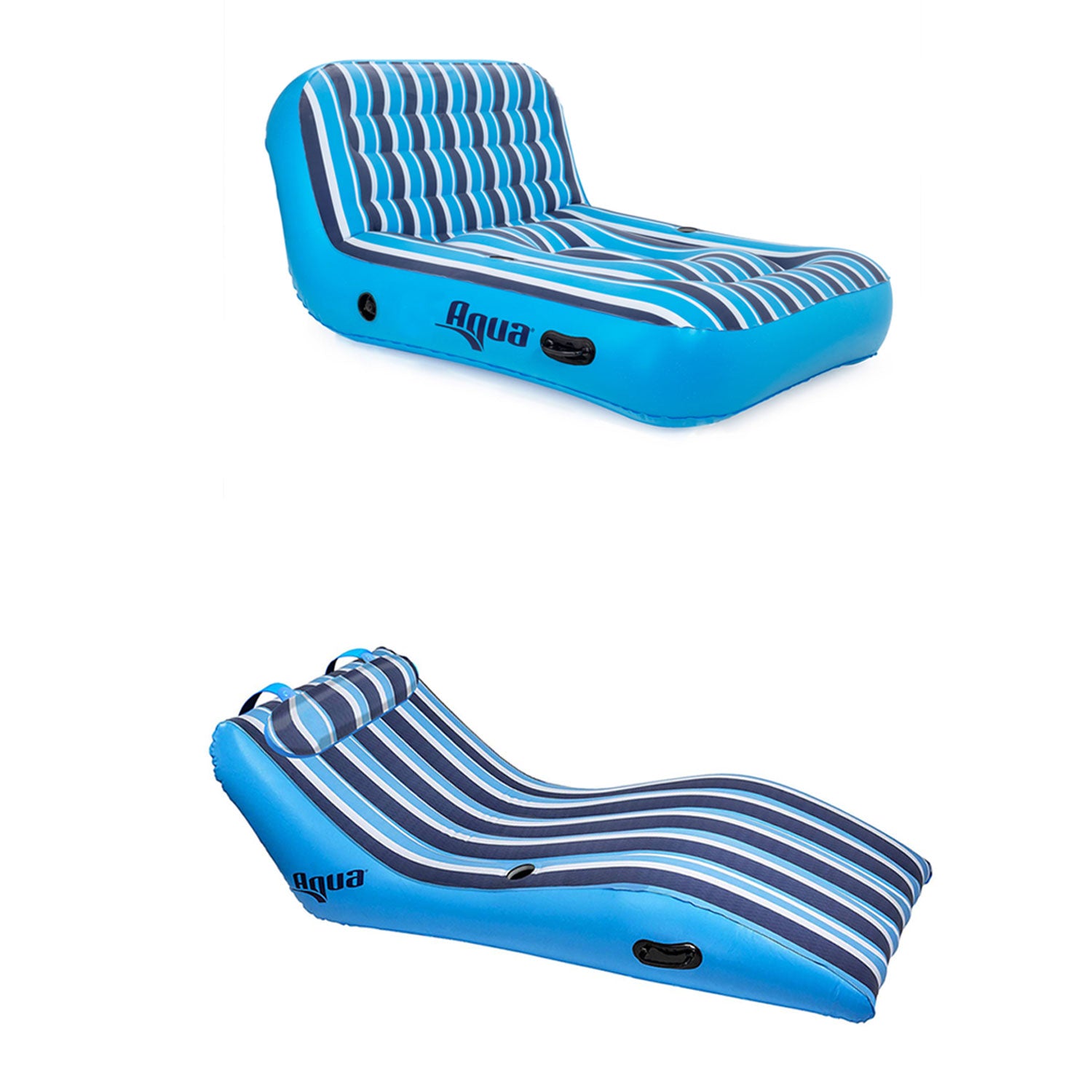 Aqua Lounge 1 Person Swimming Pool Float & 2 Person Pool Float Lounger Set, Blue - VMInnovations