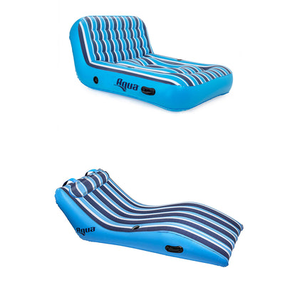 Aqua Lounge 1 Person Swimming Pool Float & 2 Person Pool Float Lounger Set, Blue - VMInnovations