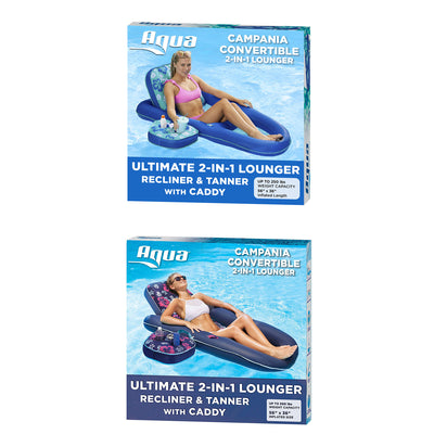 Aqua Leisure Campania 2 in 1 Pool Float Lounger with Caddy, 1 Teal & 1 Navy