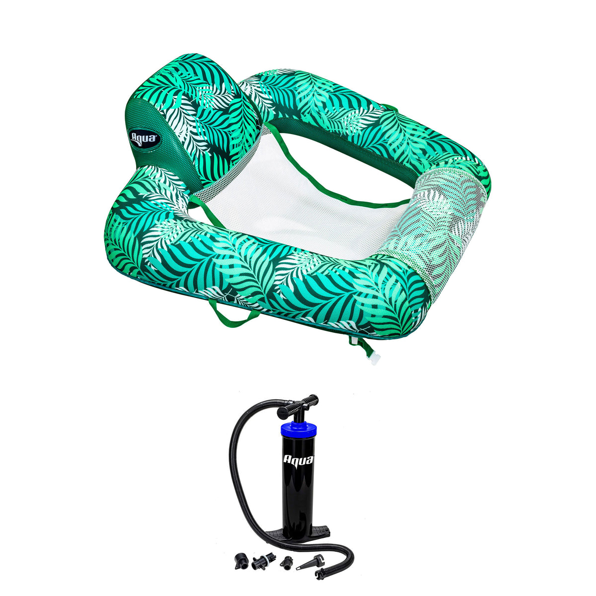 Aqua Zero Gravity Inflatable Pool Chair Lounge Float with Hand Pump, Teal Fern