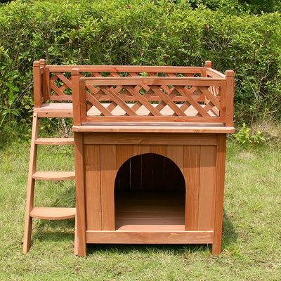 Merry Products Room w/ a View Indoor Outdoor 2 Level Wooden House for Small Pets