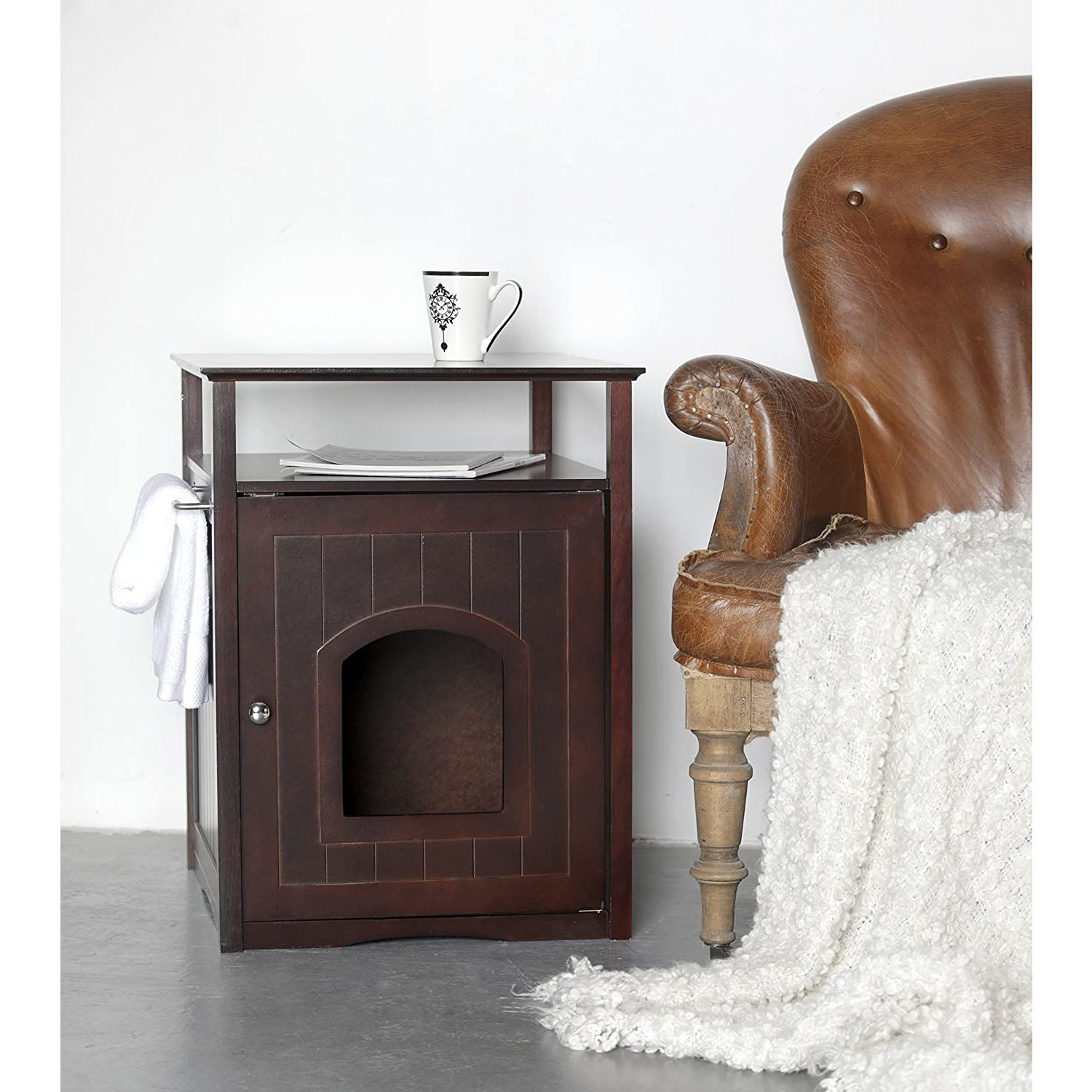 Merry Products Decorative Pet Cage w/ Protection Box End Table, Black + Merry Products Decorative Cat Enclosed Litter Box Washroom Night Stand, Espresso