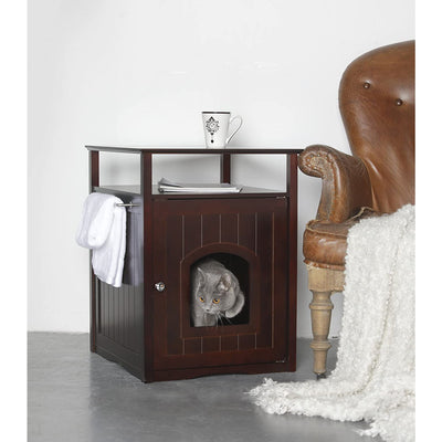 Merry Products Decorative Cat Enclosed Litter Box Washroom Night Stand, Espresso