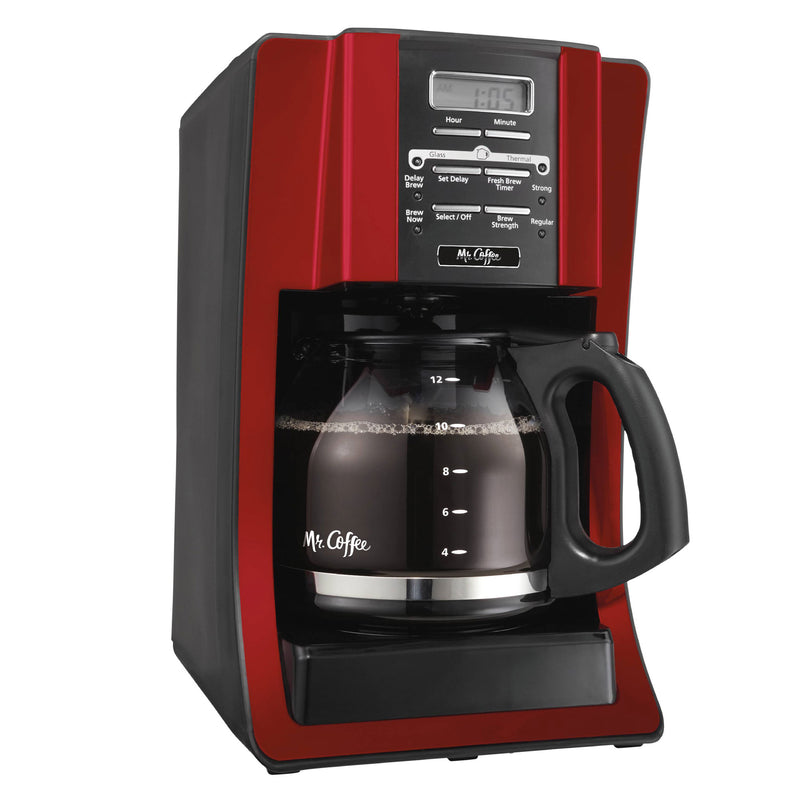 Mr. Coffee Advanced 12 Cup Programmable Digital Coffee Maker, Red (Used)