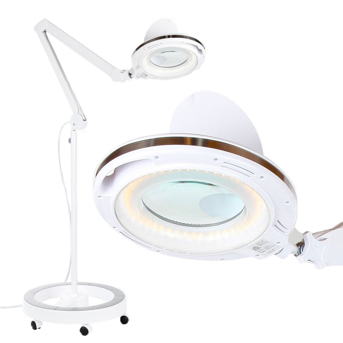 Brightech Pro Rolling Wheel Base 3 Diopter Magnifier Floor Lamp, White (Used)